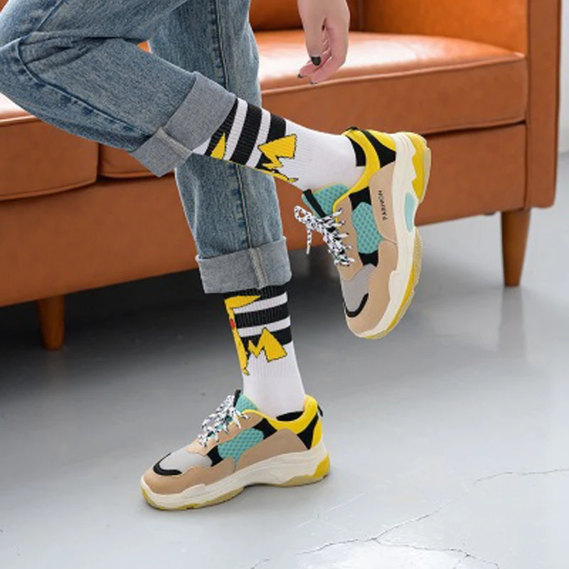 Хлопковые жаккардовые носки Пикачу, одежда отличного качества, забавная Новинка Харадзюку, зимние забавные мужские носки