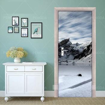 

Home Decoration Decal 3D Creative Scenic Mountain Range Poster Door Stickers Print Art Pictures Waterproof Paste For Kids Room