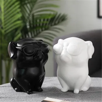

Nordic Simulation Q Version Wear Glasses French Bulldog Cartoon Ceramics Simple Modern Living Room Entryway Decoration X4871