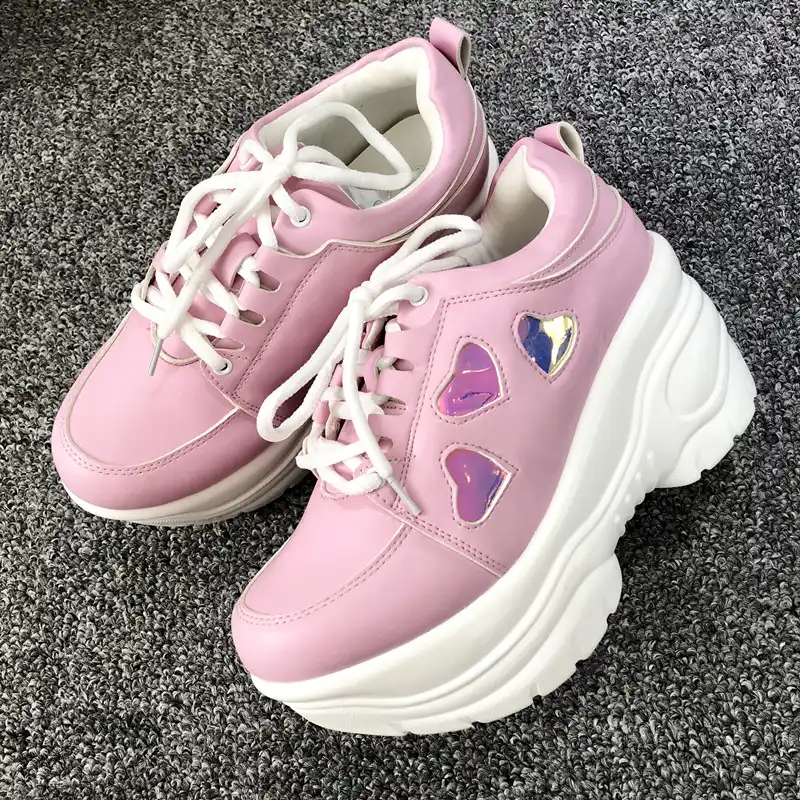 retro heart laser platform shoes