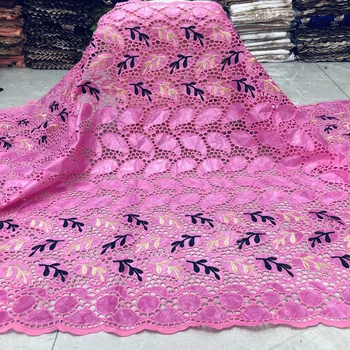 

(5yards/pc) high quality pink African cotton brocade lace fabric embroidered hollow bazin fabric for party dress BX020