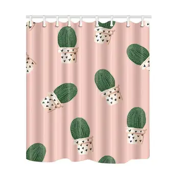 

Tropical Plants Decor,Potted Cactus in Pink Shower Curtain Design Curtain Polyester Waterproof Fabric with 12 Rust Proof