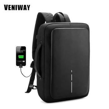 

VENIWAY Anti theft XD City Design Backpacks Men's Backpack USB Charge Waterproof Travel bagpack for 15.6 notebook Laptop bag