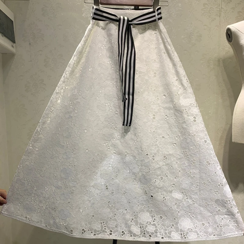 Skirts Весенняя Новинка, модная женская блуза с вышивкой, комплект из 2 предметов, с пышными рукавами, с подкладкой, женская блузка с высокой талией, с поясом, юбки - Цвет: Skirts