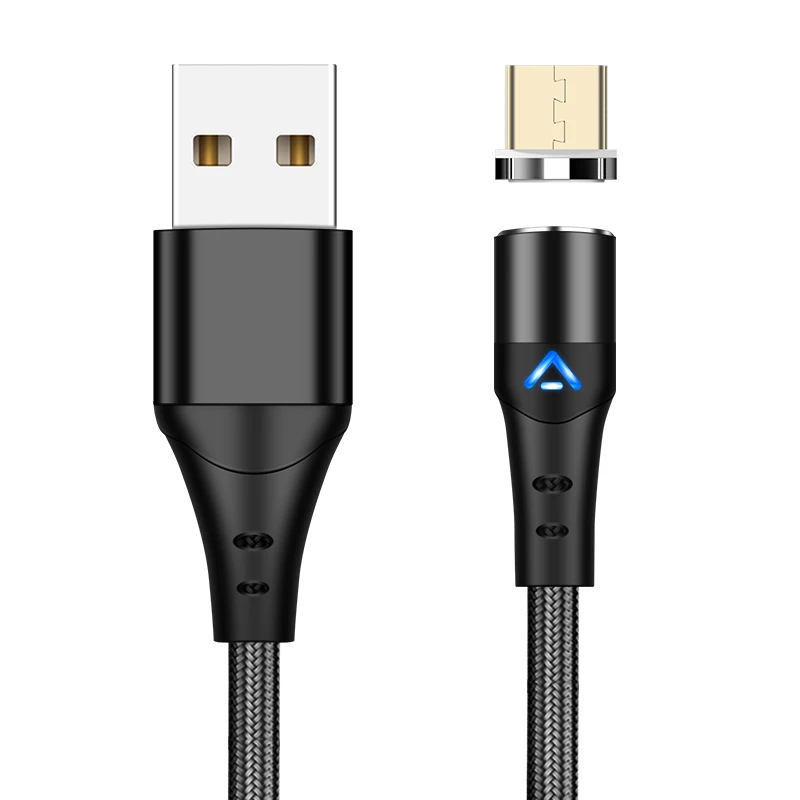 3а светодиодный магнитный кабель Micro USB type C для быстрой зарядки samsung S9 Xiaomi huawei Phone USB-C кабель для зарядки 1 м/2 м - Цвет: Black For Micro