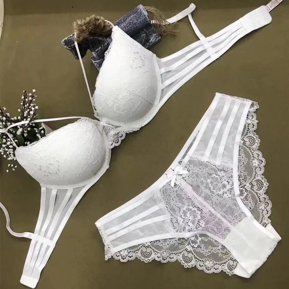 New women's sexy underwear set European and American sexy fashion and thin bra Lace embroidered styleкомплект нижнего белья - Цвет: Белый