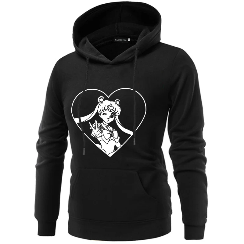 W25776BK Аниме-Толстовка Сейлор Мун Харадзюку Толстовка kawaii 90s аниме одежда пуловеры уличная Женские топы с длинными рукавами женские - Цвет: W25776BK