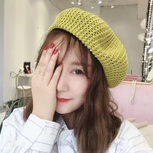 Японский стиль, ручная работа, пористый дышащий берет, женский, весна-лето, авокадо, зеленый, однотонный, свежий, артистичный