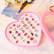 Смешанные 36 шт дети мультфильм Ассорти Цветок животные кристалл сплав регулируемые дети кольцо девушка день рождения подарок с коробкой