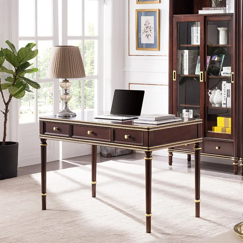 American Solid Wood Small Desk Beech Wood Light Luxury Three-drawing Computer Desk Simple Writing
