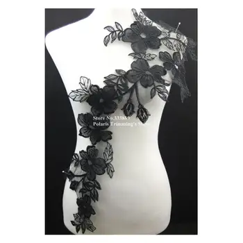 

10pcs/lot x New Long 4Colors(Black Cream Blue+)Flower Embroidery Lace Appliques Collar Dancing Costume Wedding Decoration PBNC30