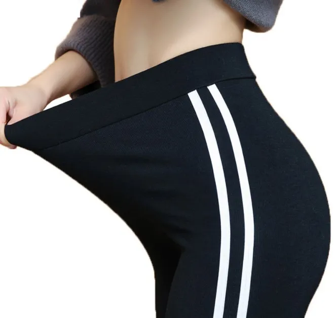 Женские хлопковые леггинсы размера плюс, 4XL, 5XL, 6XL, черные, серые, белые, в полоску по бокам, с высокой талией, тянущиеся леггинсы для фитнеса и тренировок