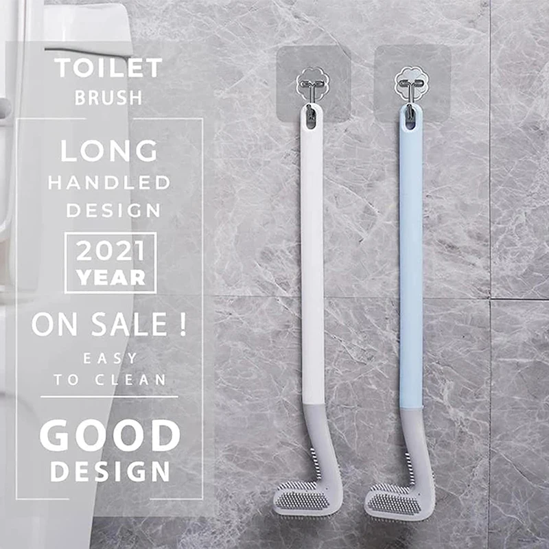 Sleek Black Silicone Toilet Brush Set with Long Handle - Modern Hygienic Bathroom Accessory