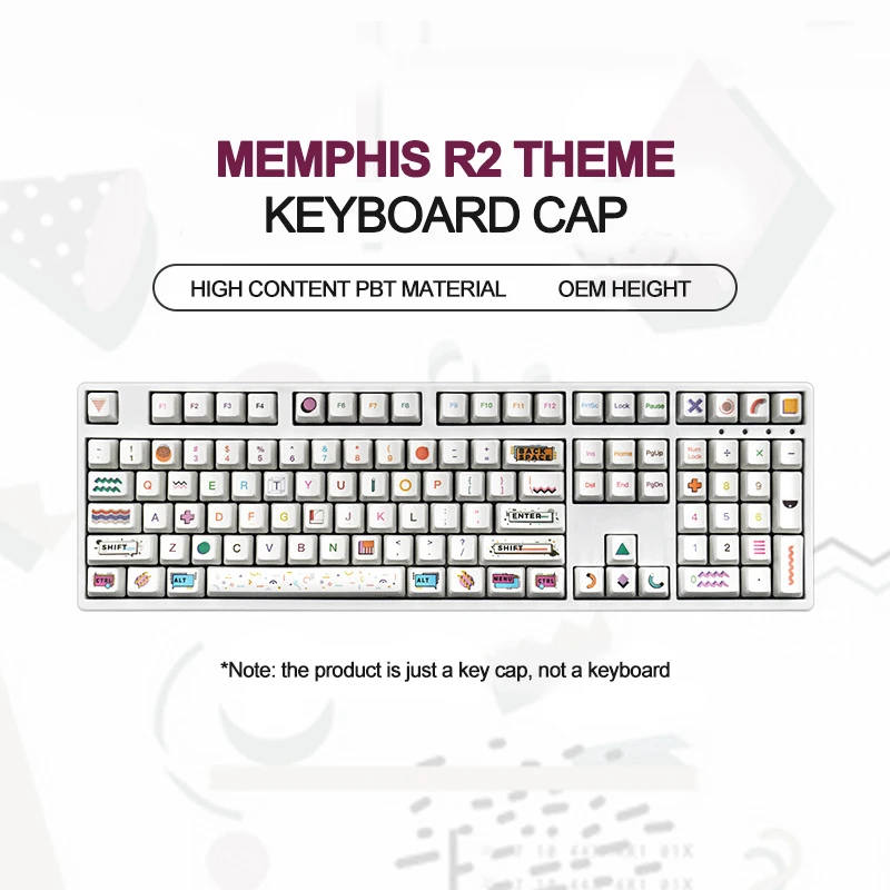 Mechanical Keyboard Keycaps 108 Key White Memphis R2 Theme Oem Height
