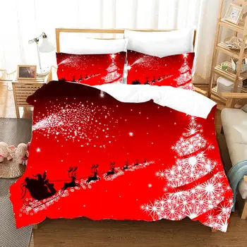 

Red 220×240 Duvet Cover Set With Pillowcase,200×220 Quilt Cover,3D Printing Christmas Tree Pattern Blanket Cover King Size