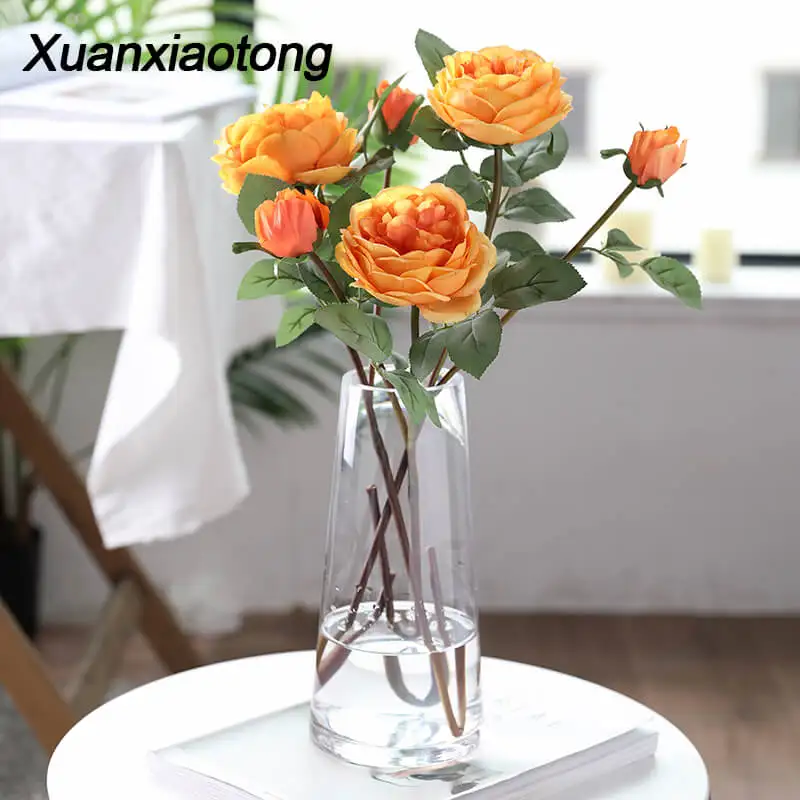 Xuanxiaotong 1 pcs 58 cm Yellow Silk Roses Flower Branch Long Stem