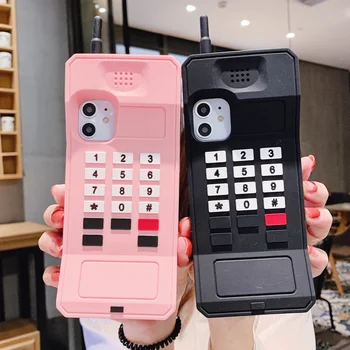 

Pink Black Vintage Phone Shape Silicone Gel Cell Phone Case Cover for iphone 11 pro max x xr xs max 7 8 plus