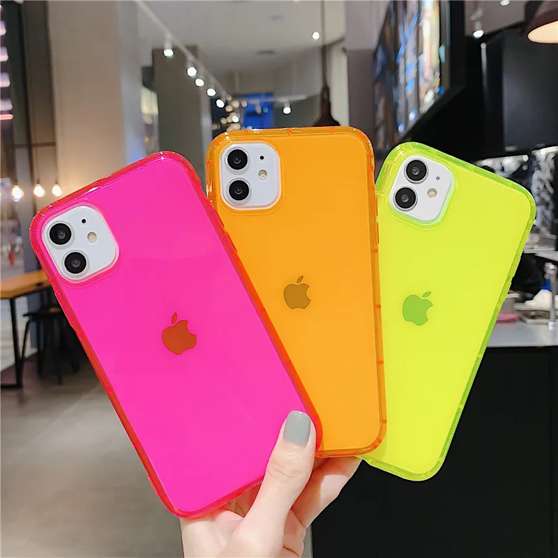 

Fluorescent Color Phone Case For iphone SE 2020 11 Pro Max XR X XS Max 8 7 plus Cover Luxury Cute Transparent Soft Cases
