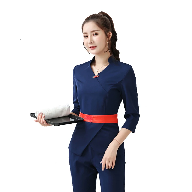 

Hotel Reception Uniform Autumn Seven-quarter Sleeve Beauty Salon SPA Female Work Clothing Sauna Foot Bath Uniforms