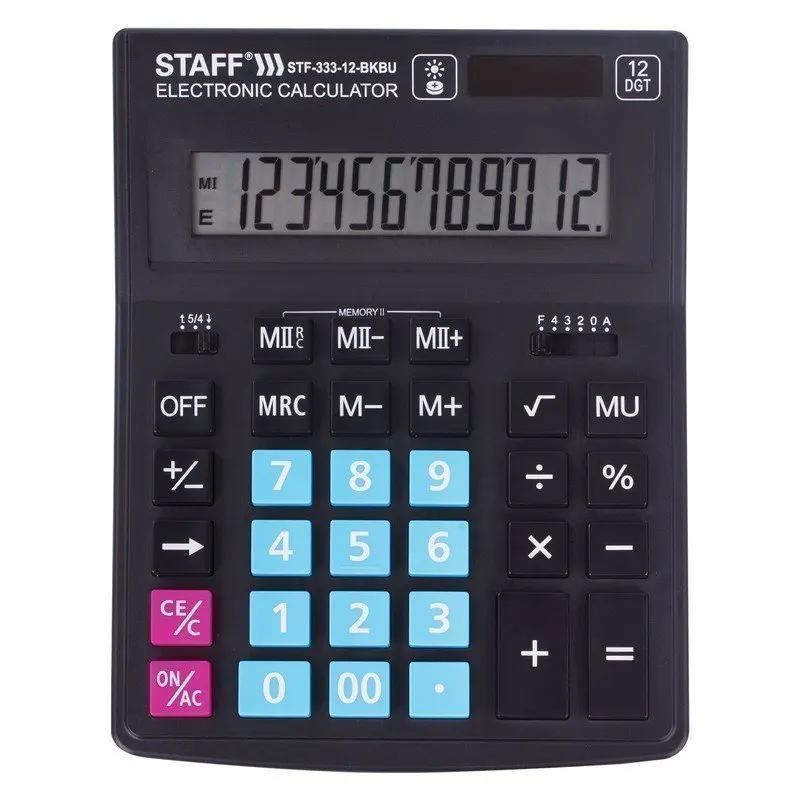 Калькулятор настольный STAFF PLUS STF-333-BKBU ( 200x154 мм) 12 разрядов ЧЕРНО-СИНИЙ 250461 |