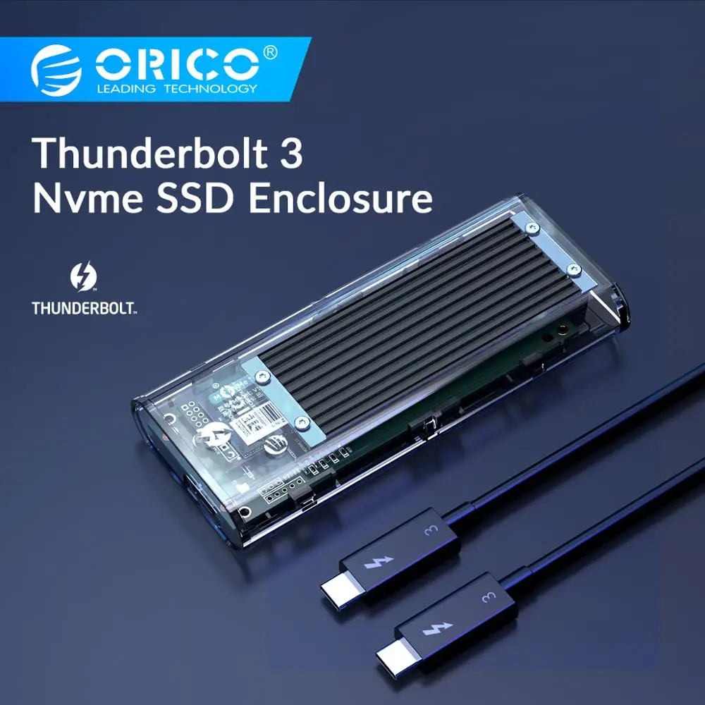 ORICO Thunderbolt 3 M.2 Накопитель SSD с протоколом NVME вспомогательное устройство 40 Гбит/с 2 ТБ прозрачный USB C SSD чехол с кабелем C до C для окна Mac