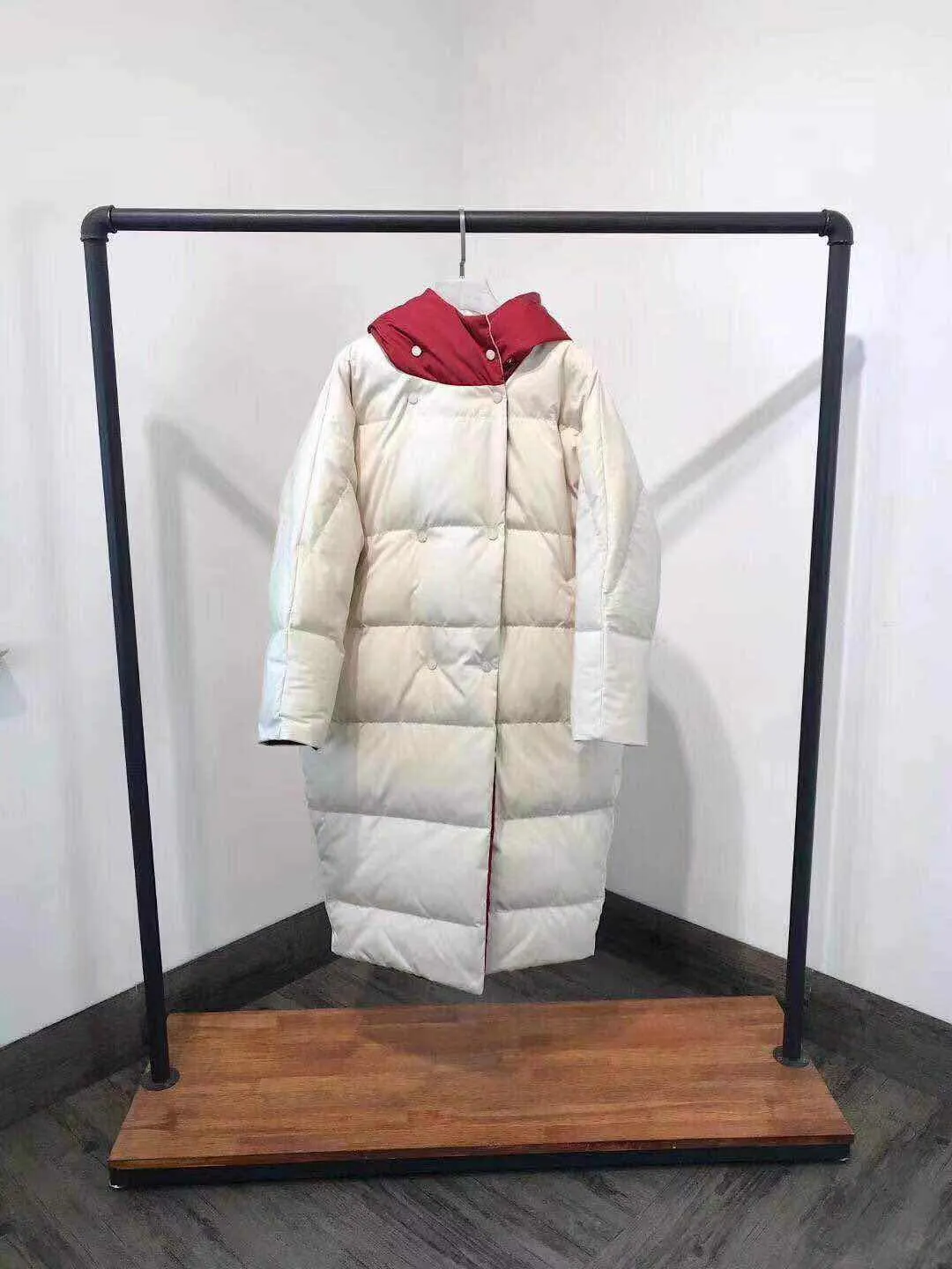 Dongdaemun, модная Двухсторонняя куртка с капюшоном для маленькой красной верховой езды, пуховик, Женская длинная куртка выше колена, зима, стиль, корейский