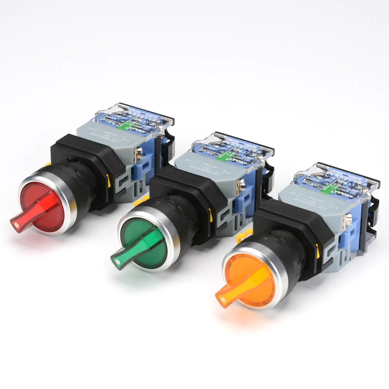 

1PCS Rotary push button switch with ligh 22MM 2 position 3 position latching LED knob switches red green head LA38-11XD/2