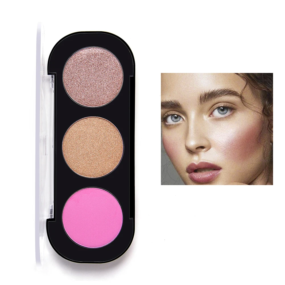3 Цвета Палитра для румяны Хайлайтер щек Макияж Румяна лица основа минеральная