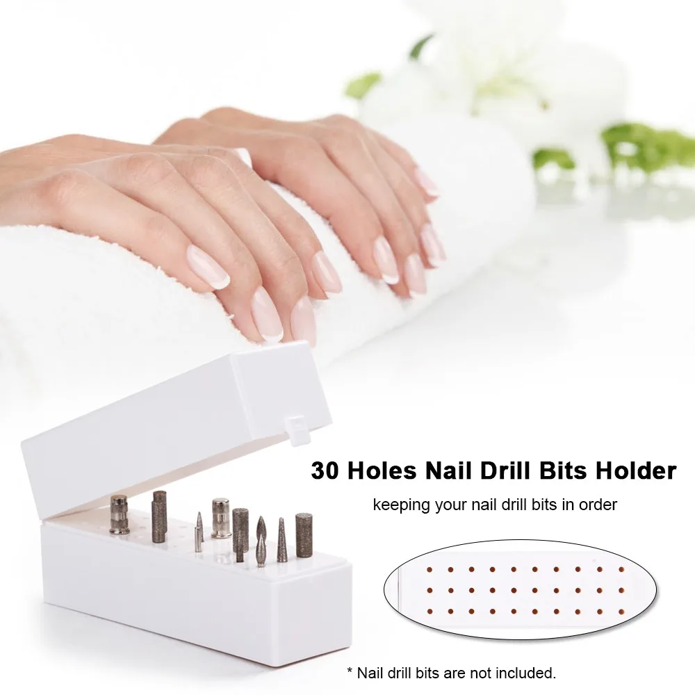 

30 Holes Nail Drill Bits Holder Case Stand Displayer Organizer Container Nail Tools Dustproof Manicure Tools