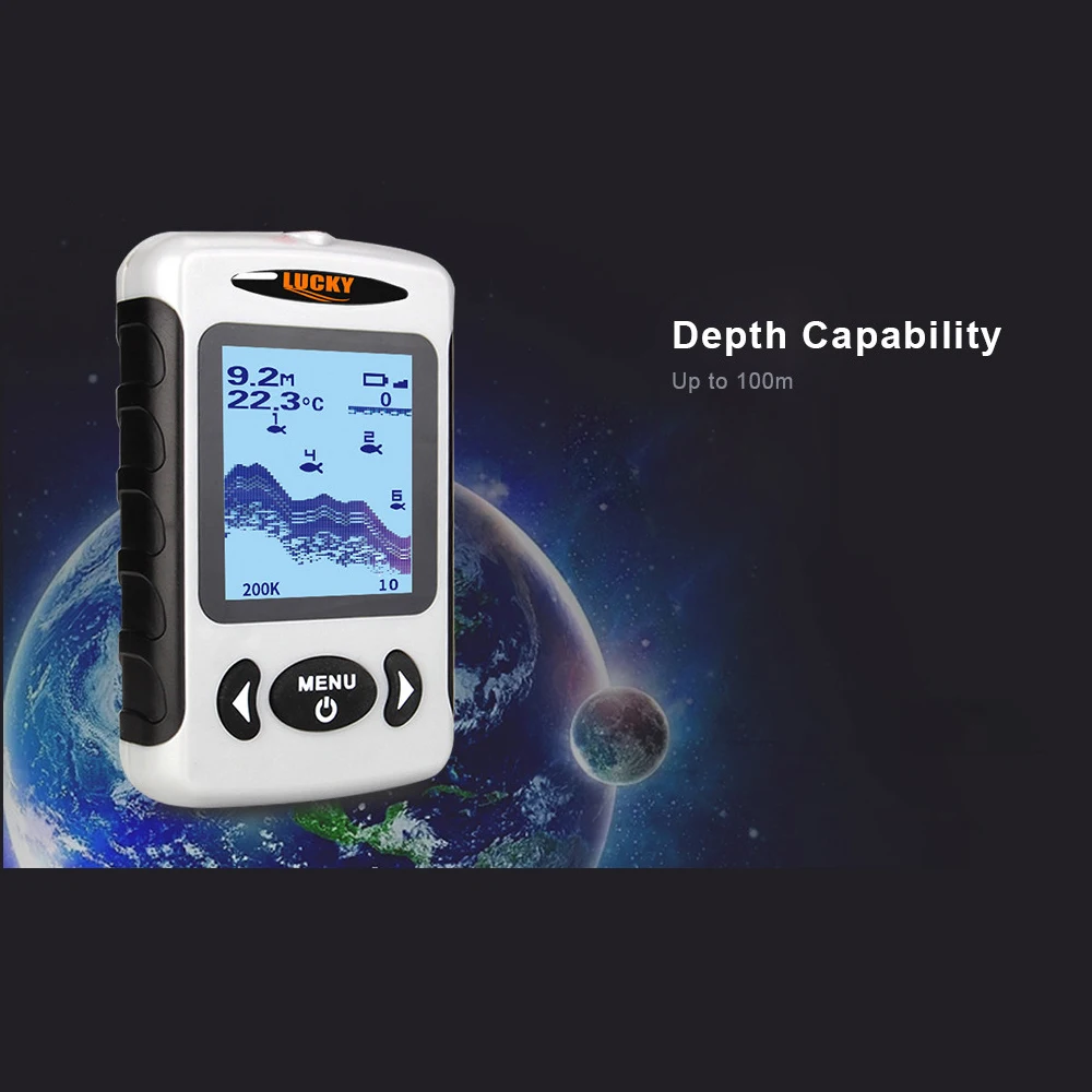 LUCKY FF718D-Ice 2," lcd Портативный рыболокатор для улицы 200 кГц/83 кГц двойной гидролокатор частота 100 м детектор рыбы для подледной рыбалки