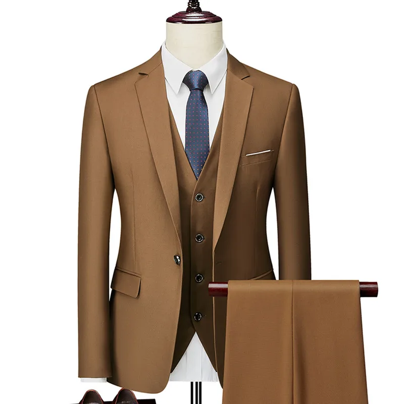 

Men Slim Business Casual Suits Dress Suit Three-piece Set Jacket Pants Vest / Male Wedding Groom Blazer Coat Trousers Waistcoat