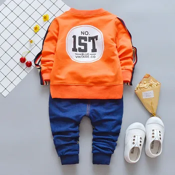 

Spring Long-sleeved Shirt T-shirt Pants Set Alphabet 1ST Ripped Top Jeans Children's Suit