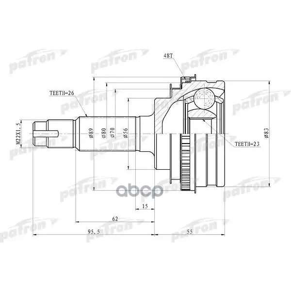 Шрус Наружный С Кольцом Abs 23x56x26 Abs:48t Toyota Corolla Ae100/Ee100/Ce100 91-97 PATRON арт. PCV4006