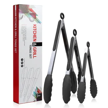 

3Pcs Kitchen Tongs High Temperature Resistant Non-Stick Silicone Kitchen Tongs Food Clamp With Silicone Handles For Bbq Baking