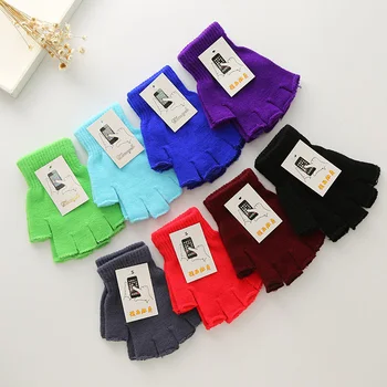 

1 Pair Women Men Autumn Winter Half Finger Knitted Gloves Soft Warm Elastic Fingerless Gloves FEA889