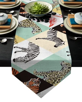 

Patchwork Splice Watercolor Animals Table Runner Table Flag Home Party Decorative Tablecloth Table Runners