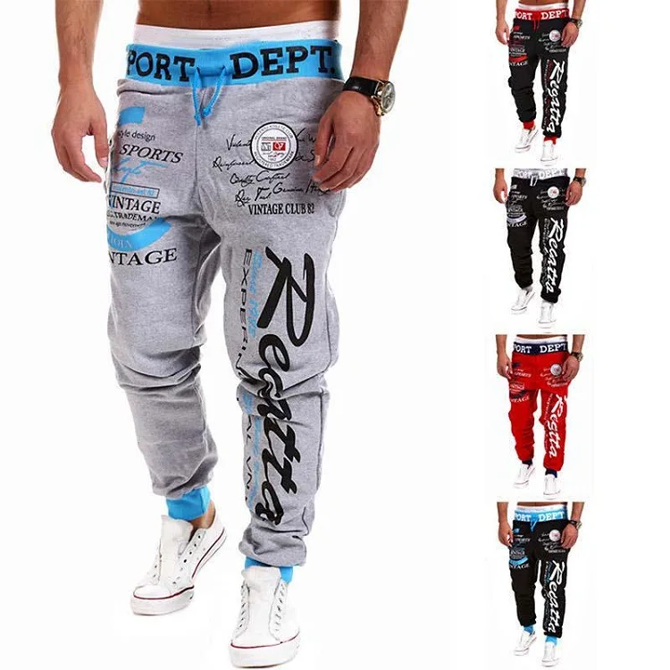 

2020 new casual pants men's drawstring elastic waist letters printed loose track pants