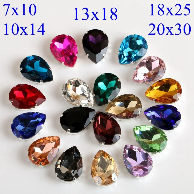 Стразы из стекла! в форме капли бриллианта с когтями пришивные стразы