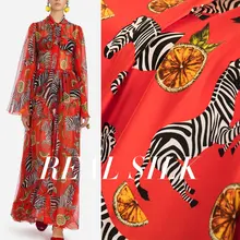 Новая высококачественная Заказная Зебра и фрукты цифровая печать Тяжелая шелковая ткань ширина 105 см атласная ткань для шитья своими руками горячая распродажа