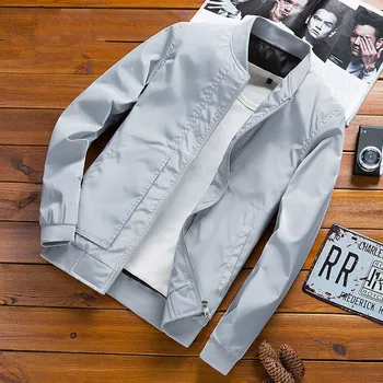 

Stand Collar Jacket Spring Summer Thin Section Baseball Uniform Smooth Fabric Casual Jacket Bomber Jacket Men Polyester