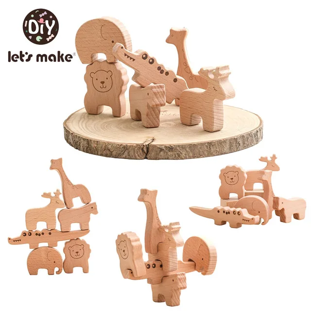 Let's Make Children Wooden Beech Animal Constructor Stacking Toys Montessori Educational Baby Balance Training Wooden Baby Toys 1