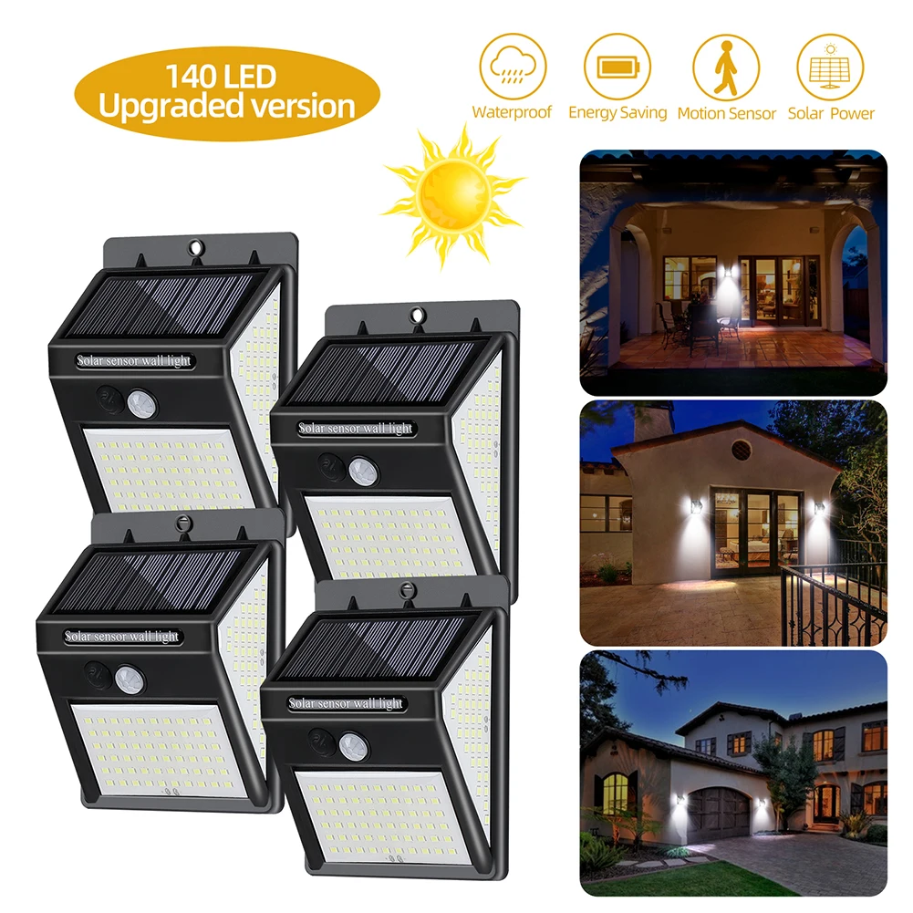 

140led Solar Light Outdoor Waterproof Solar Powered Lamp PIR Motion Sensor Street Light for Garden Decoration Sunlight 3 Modes