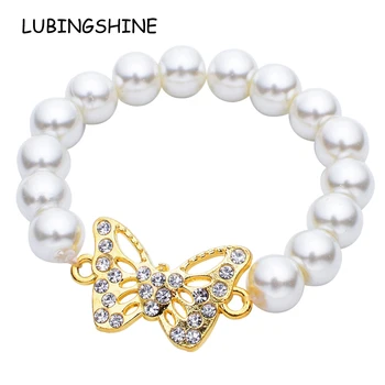 

50pcs/lot Rhinestones Butterfly Charms Elastic Kids Baby Adjustable Beaded Bracelet Gift