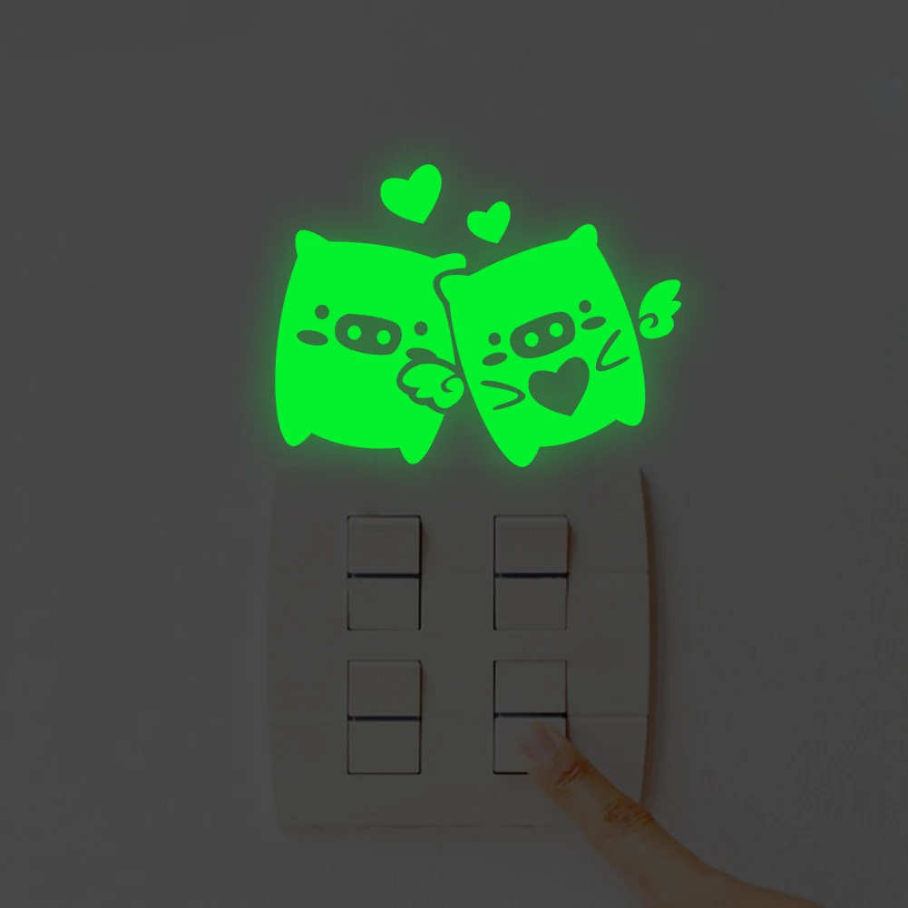 Creative Luminous Effect Swith stickers  stickerBedroom Wall Decoration Switch Vinyl Art Mural Decor love star pigs Wall Sticker