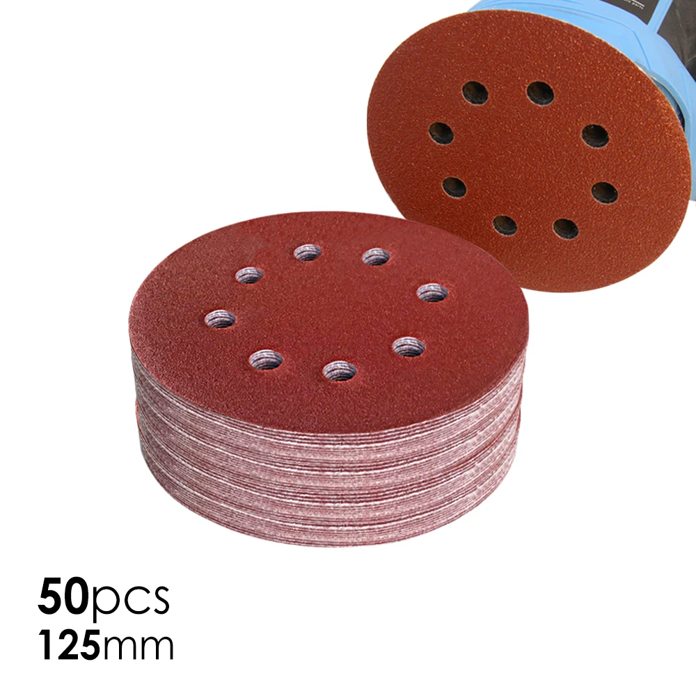 50pcs 125mm Sandpaper Abrasive Sanding Disc Hook & Loop Backing Woodworking Tool Accessories for 5" Orbit Sander Grit 60 - 1500