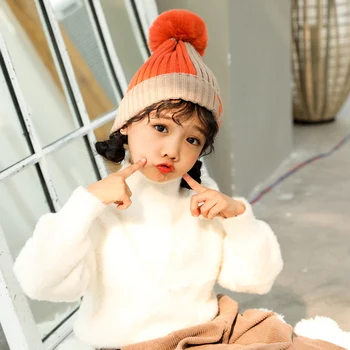 

2019 Winter Newborn Cute Warm Kids Girls Boys Baby Plush Ball Design Hats Knitted Hemming Caps