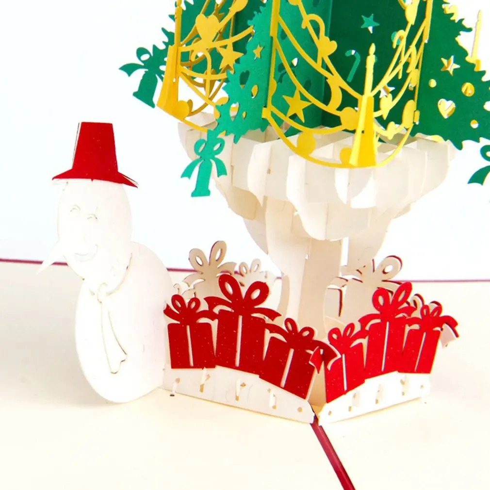 Creative 3D Christmas Tree Snowman Greeting Card Festival Blessing Card Paper Postcard Gift Card Decor Supplies 4