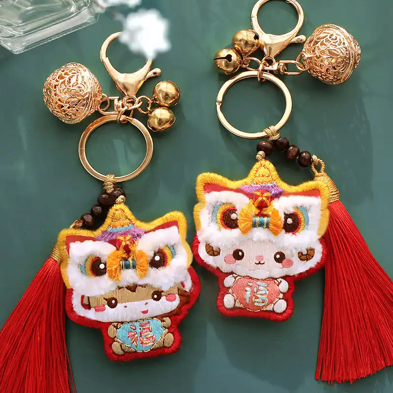 ダンスライオンdiy刺繍キーホルダー干支女性キーホルダーかわいいカップルお守りクロスステッチキーリング手作りllaveros キーホルダー Aliexpress
