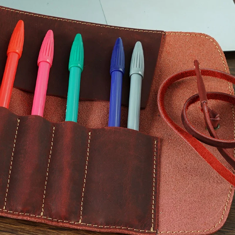 Кожаный чехол для карандашей, держатель для карандашей, кожаная фиксированная сумка, подходит для студентов и художников, сумка для карандашей, школьная, офисная