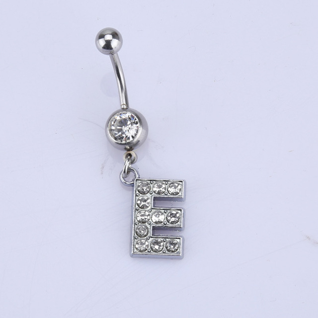 26 letter style Charming Body Piercing Crystal Rhinestone Inlaid Navel Belly Button Ring stainless steel jewelry